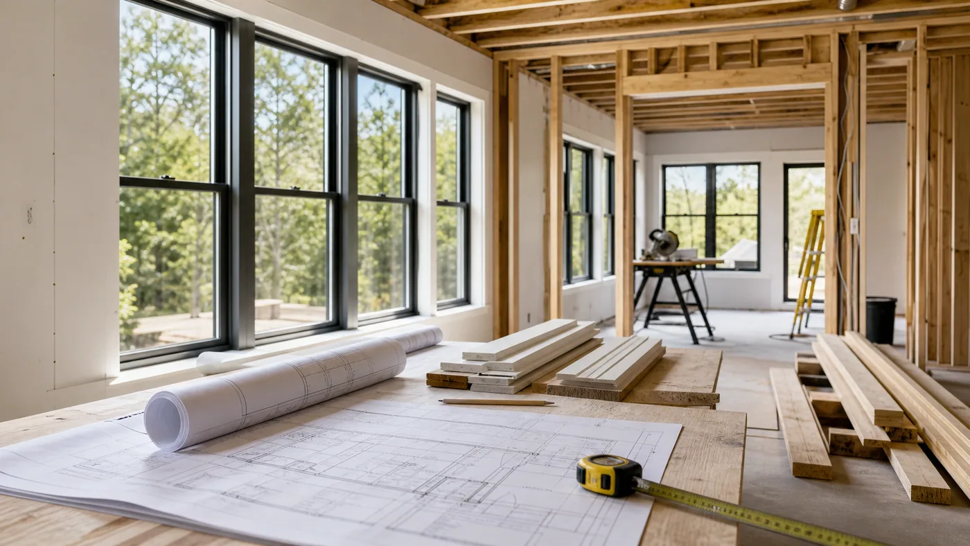 Apartment renovation underway with building materials