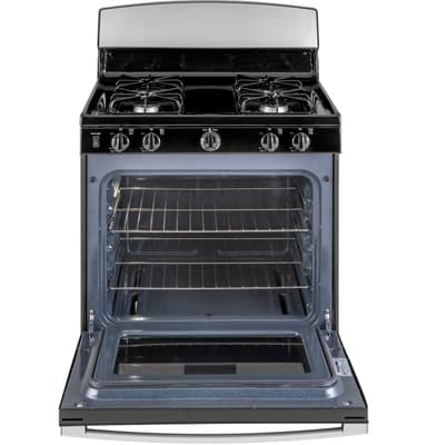 GE JGBS30RETSS gas range with the oven door open