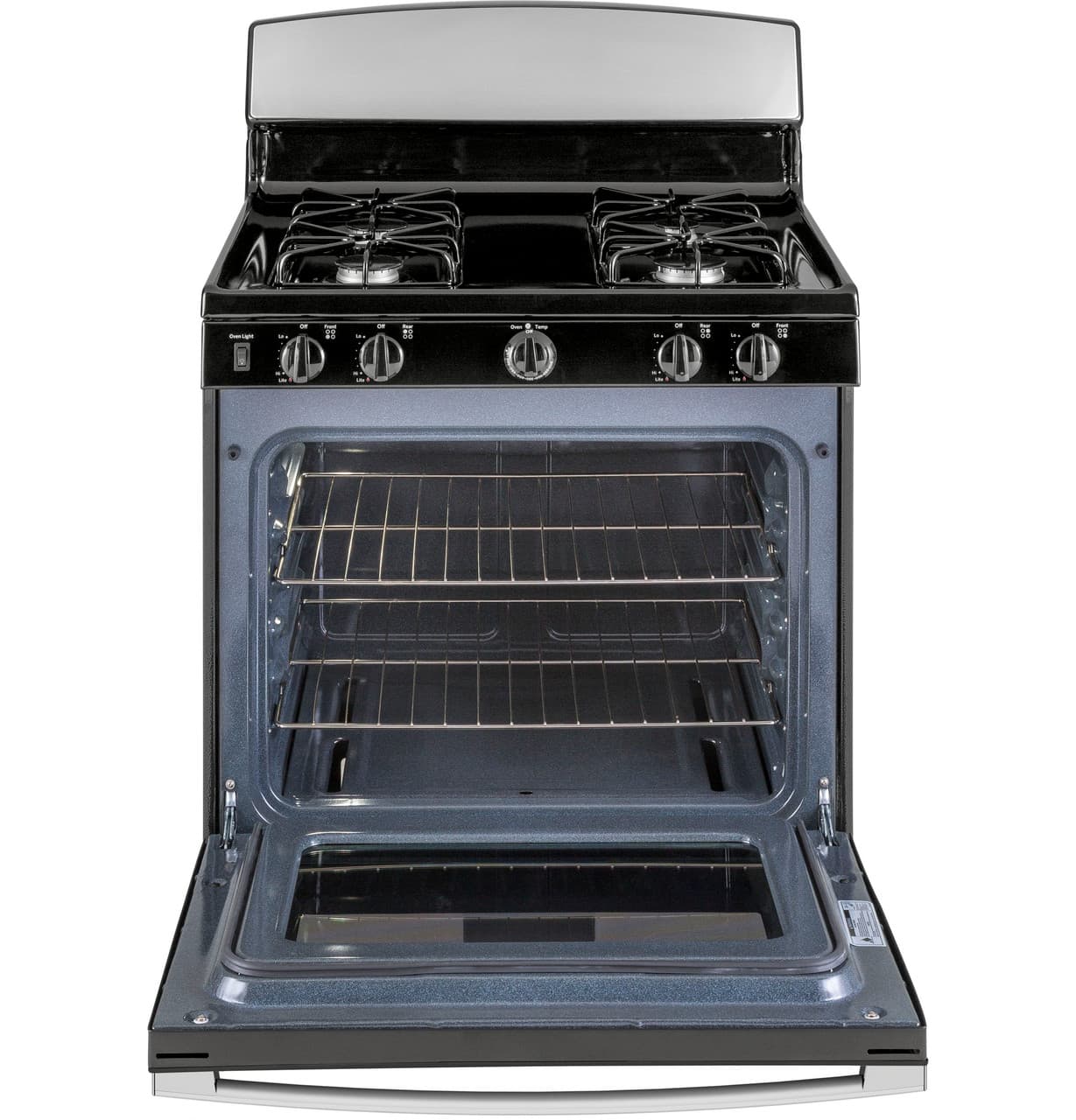 GE JGBS30RETSS gas range with the oven door open