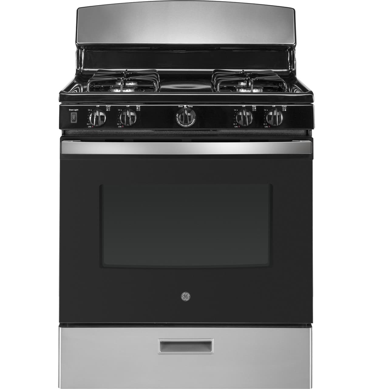 GE JGBS30RETSS stainless steel 30 inch gas range front view