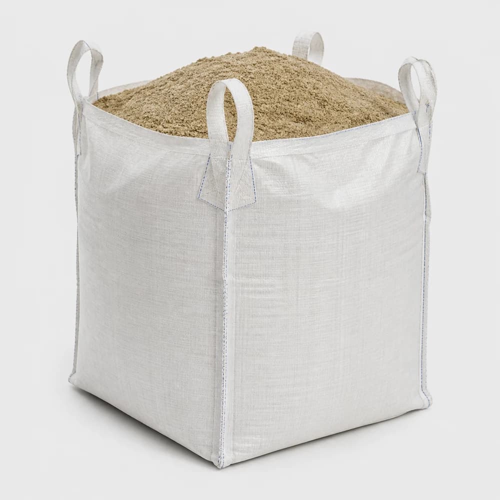 One cubic yard white bulk bag filled with construction sand