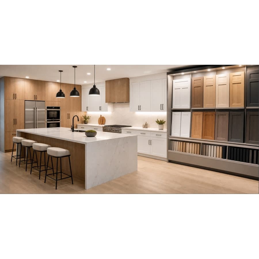 European slab kitchen cabinetry showroom display