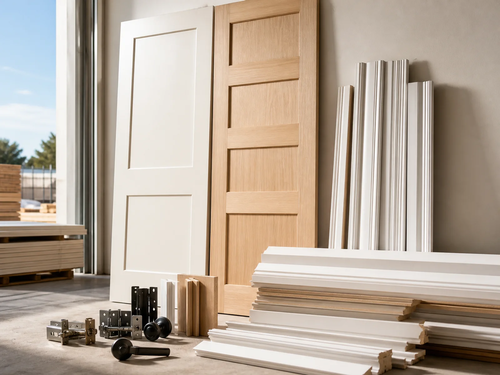 Interior doors, trim, casing, and molding material