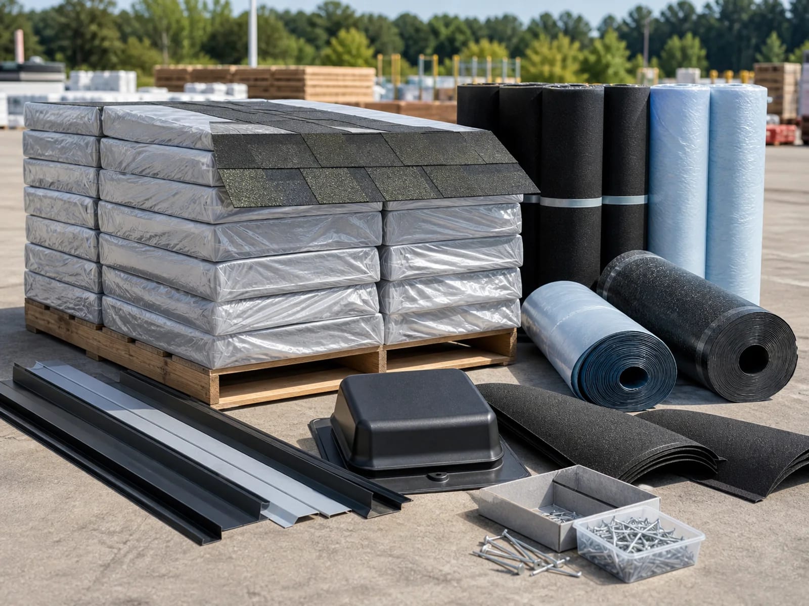 Roofing materials installed on a residential project