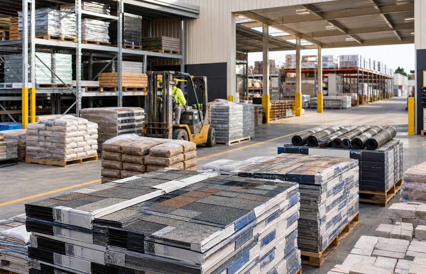 Bulk concrete and masonry materials at a construction site
