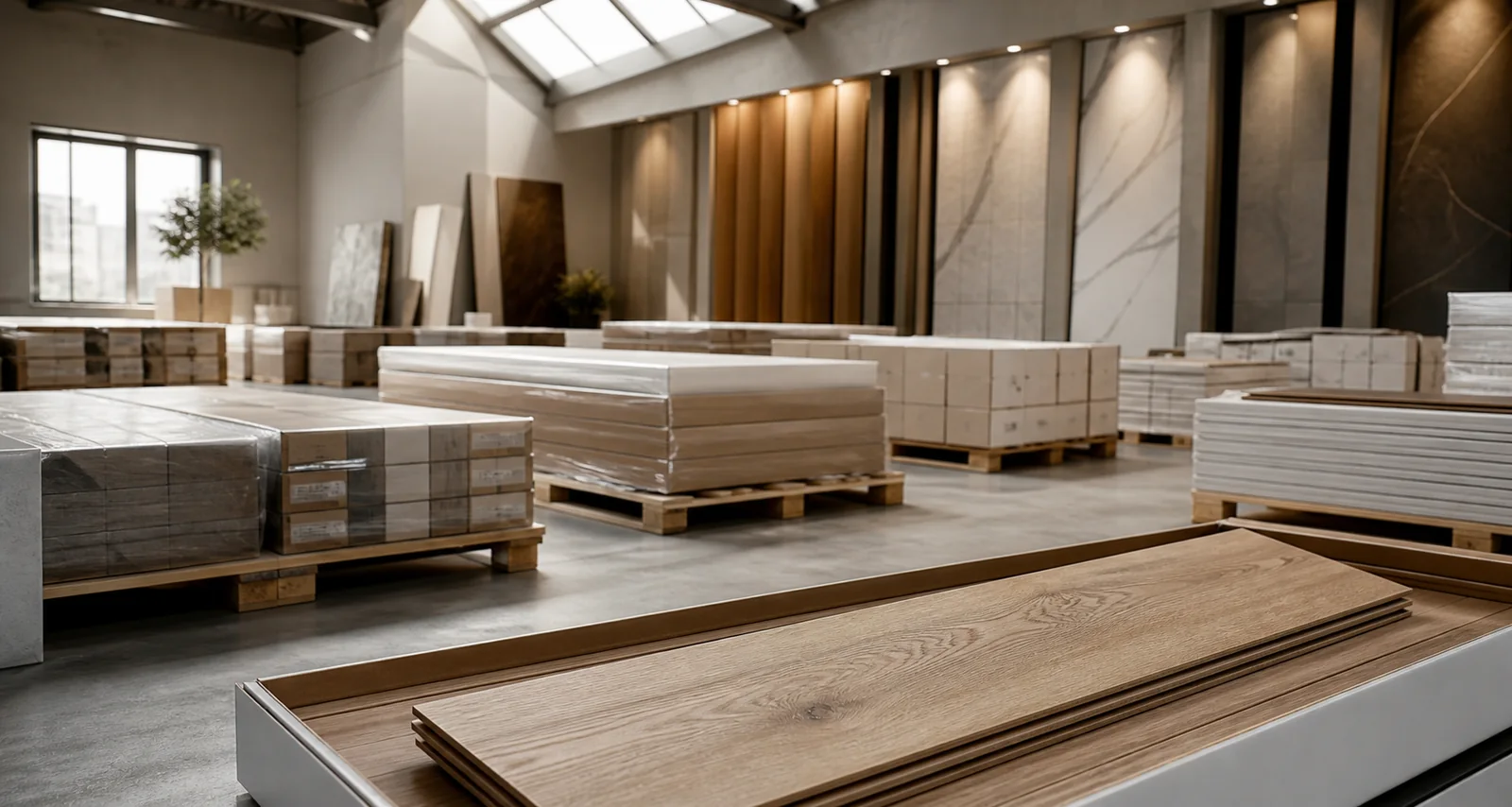 Organized pallets of premium liquidation construction materials
